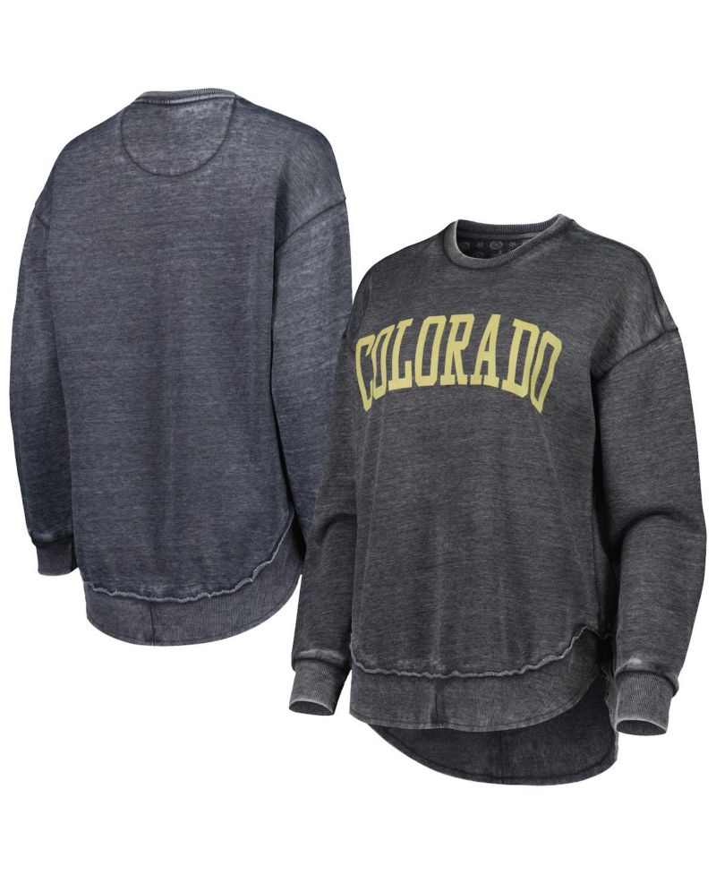 Women's Black Colorado Buffaloes Vintage-Like Wash Pullover Sweatshirt