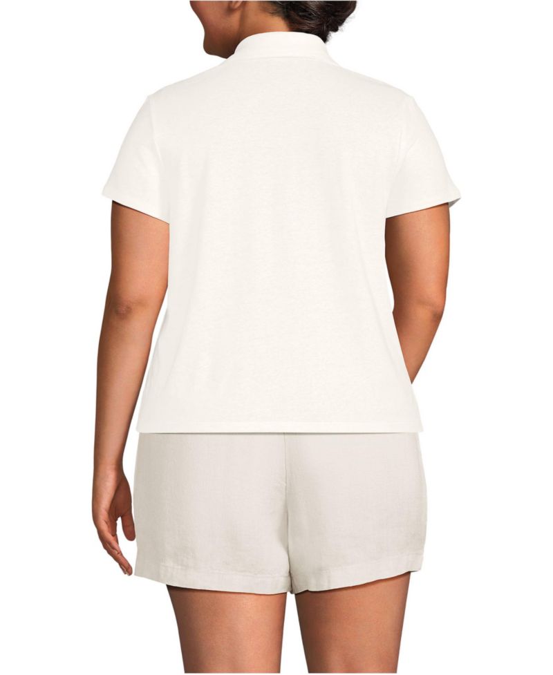 Women's Plus Size Linen Blend Short Sleeve Button Front Polo Top