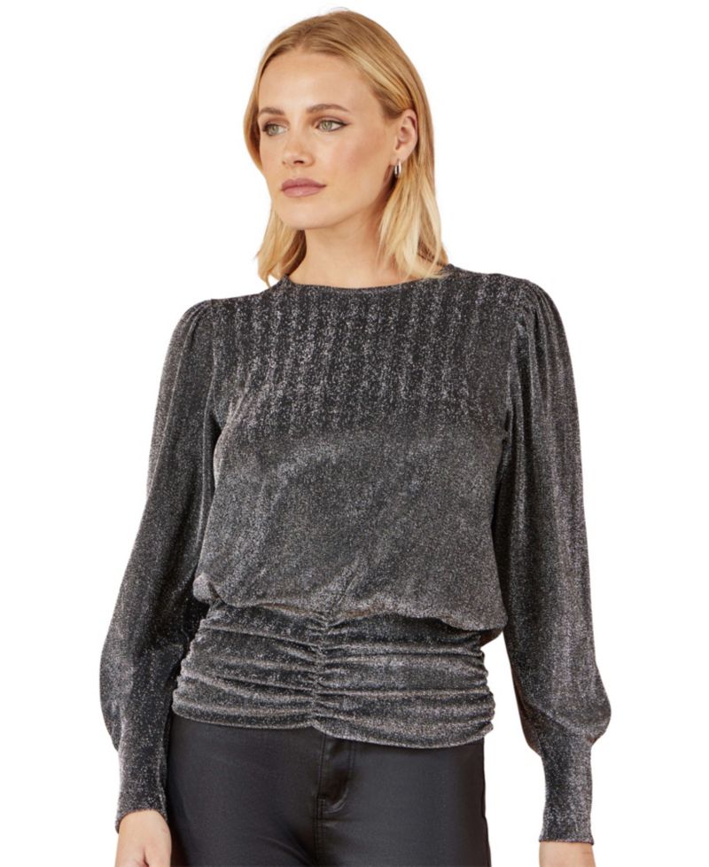 Women's Metallic Stretch Ruched Hem Top