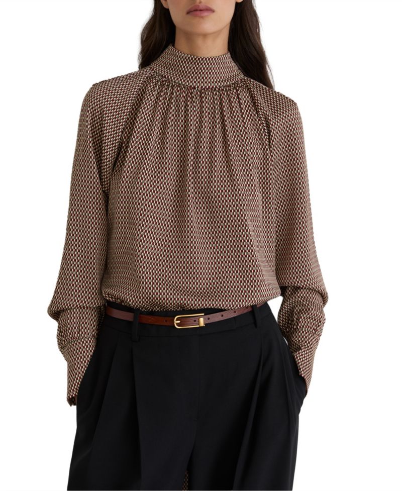 Women's Eden Geometric-Print Tie-Neck Blouse