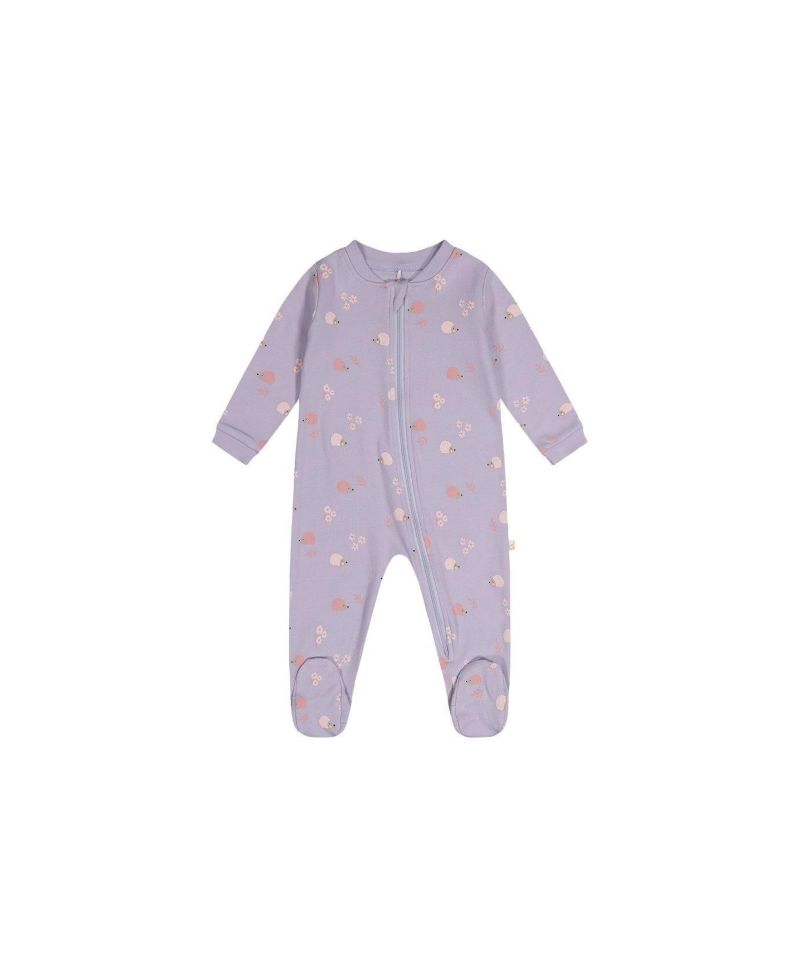 Baby Girls Cotton One Piece Pajama Purple Hedgehog Print