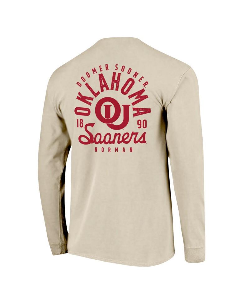 Men's Natural Oklahoma Sooners Comfort Colors Mascot Overlay Long Sleeve T-Shirt