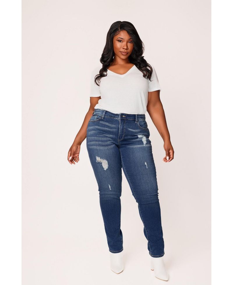 Plus Size Denim High Rise Boyfriend Jeans Rolled in 28" Inseam