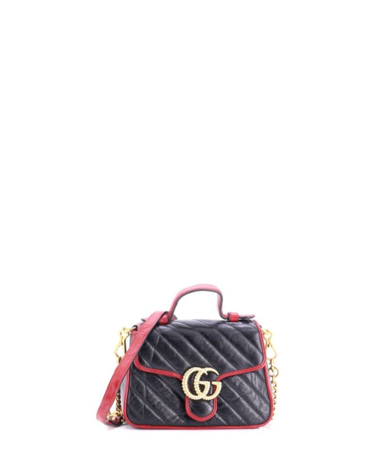 Mini GG Marmont Top Handle Flap Bag Diagonal Quilted Leather