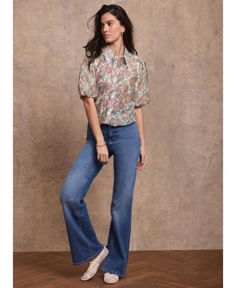 Women's Floral-Print Puff-Sleeve Shirt