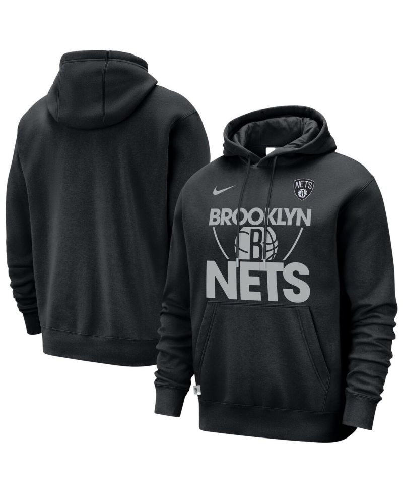 Men's Black Brooklyn Nets Courtside Club Pullover Hoodie
