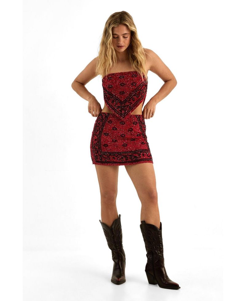 Women's Hand Embellished Mini Skirt