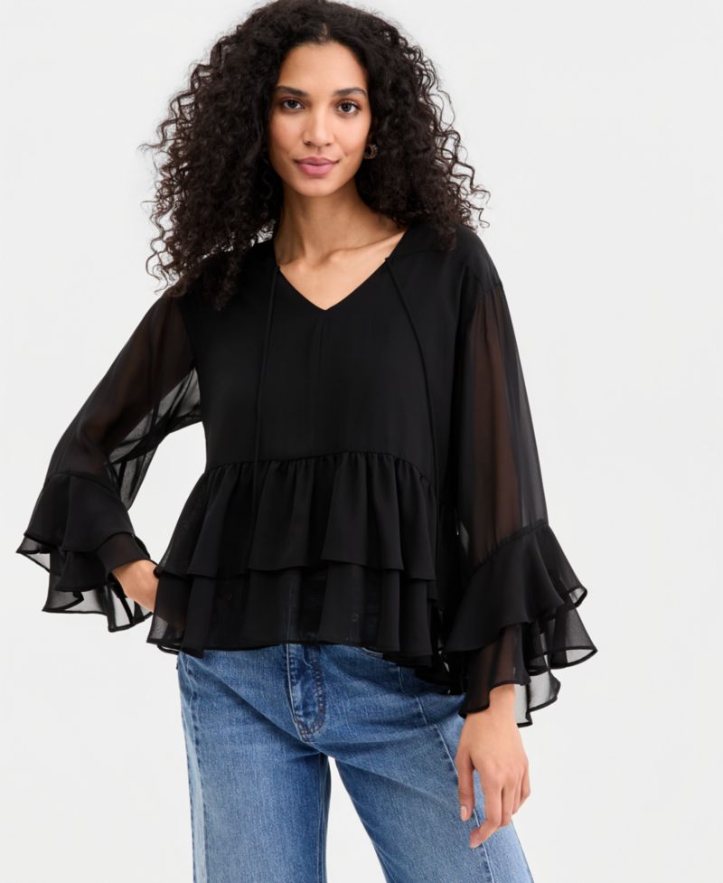 Women's Long Sleeve Chiffon Ruffle Blouse