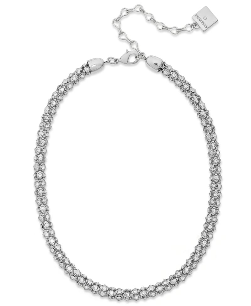 Silver-Tone Pave Accent Tubular Collar Necklace
