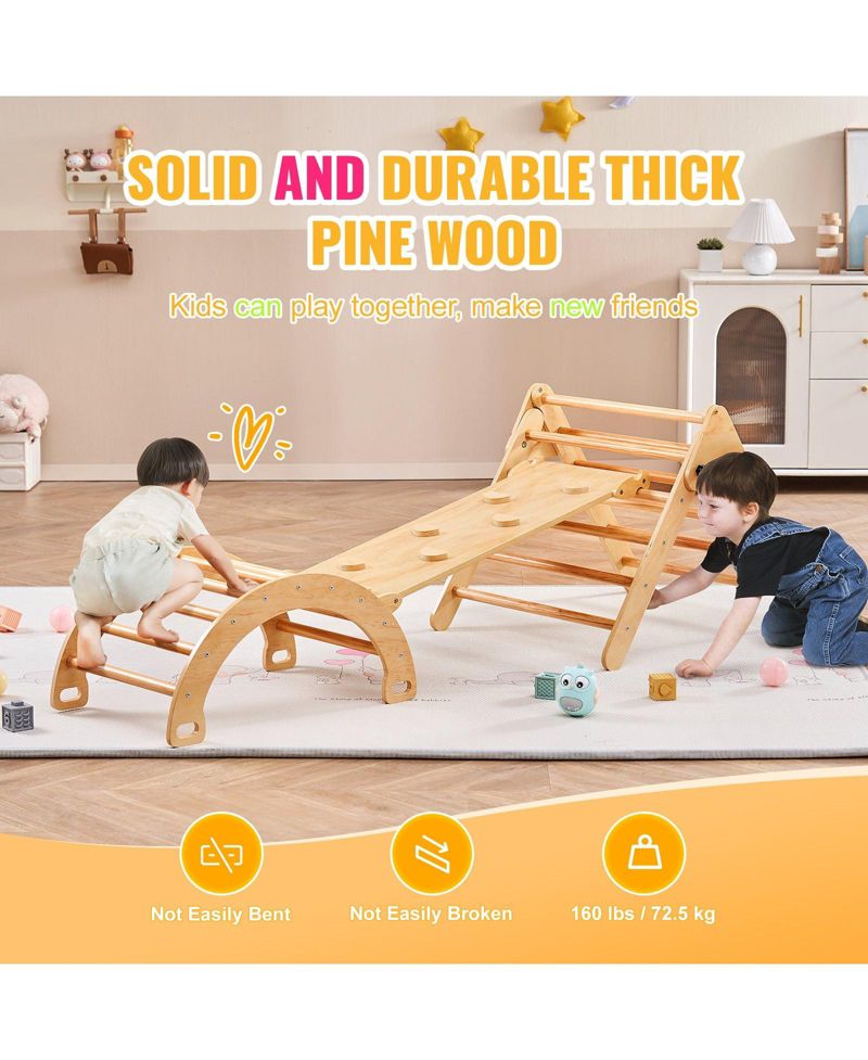 Pikler Triangle 5-in-1 Montessori-Inspired Wooden Climbing Gym, 3-Piece Set