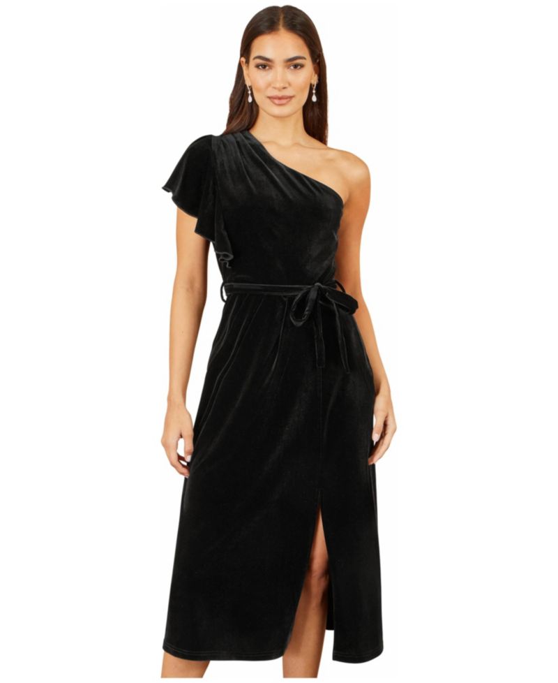 Women's Velvet One Shoulder Midi Dress
