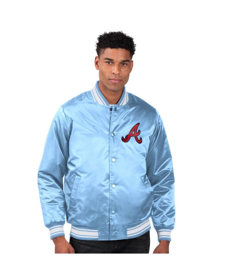 Men's Light Blue Atlanta Braves Locker Room Satin Full-Snap Varsity Jacket