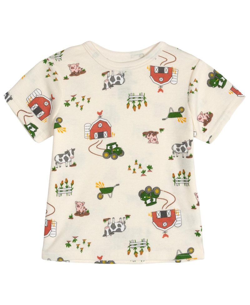 Baby Boys' Allover Farm-Print Cotton-Blend T-Shirt and Shortalls, 2-Piece Set