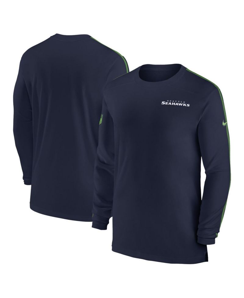 Men's College Navy Seattle Seahawks Sideline Coach UV Performance Long Sleeve T-Shirt