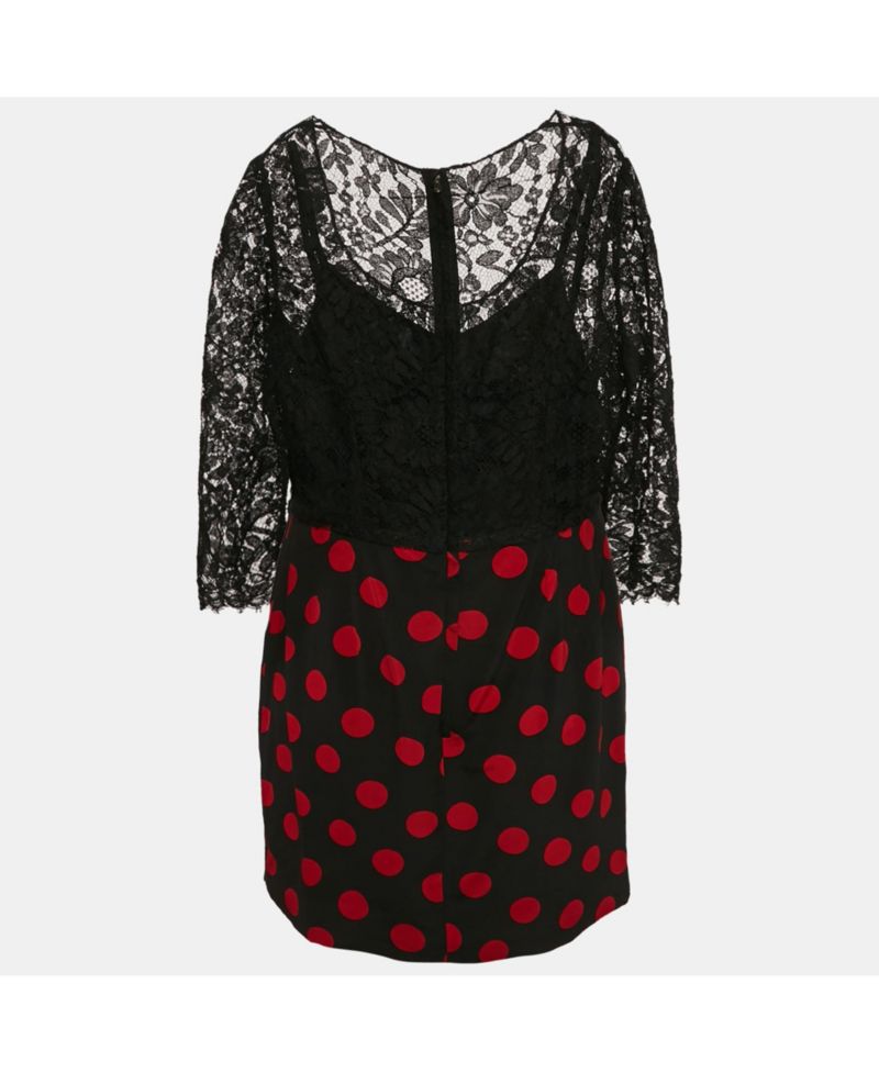 Women's Pre-Owned Dolce and Gabbana Black Lace And Polka Dot Print Silk Mini Dress