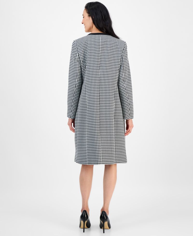 Women's Houndstooth Topper Jacket & Sleeveless 2 Piece Dress Suit