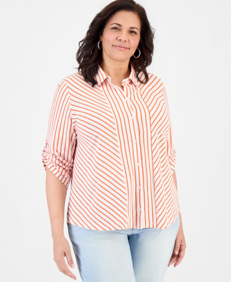 Petite Collared Neck Button-Down Top