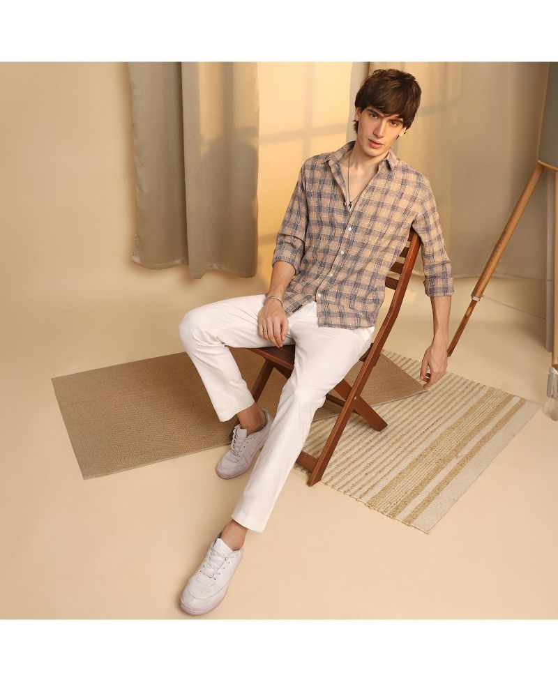 Men's Saltbox Beige Heathered-Buffalo Check Shirt