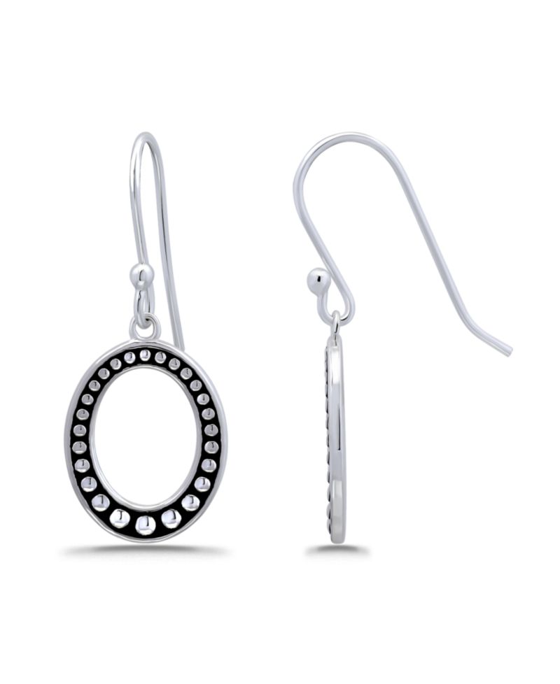 Oxidized Beaded Oval Fishhook Earrings