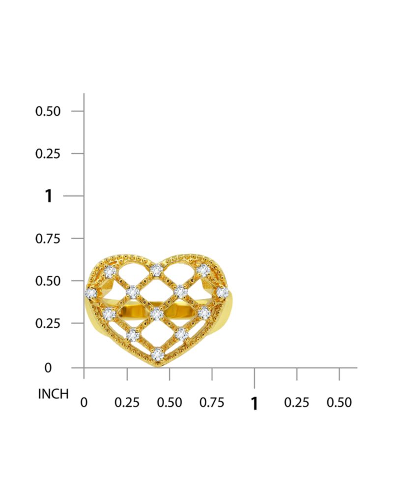 14k Gold-Plated Round Cubic Zirconia Lattice Heart Shaped Ring