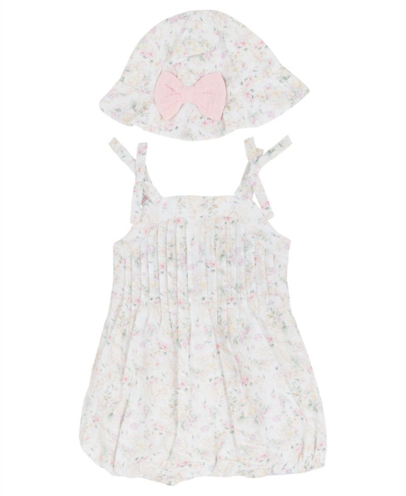 Baby Girls' Square Neck Bubble Romper with Hat