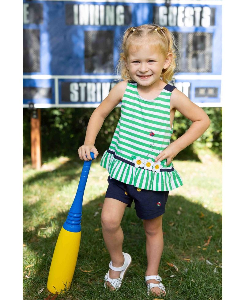 Big Girl Knit Short Set With Softballs, Flowers, Ladybug