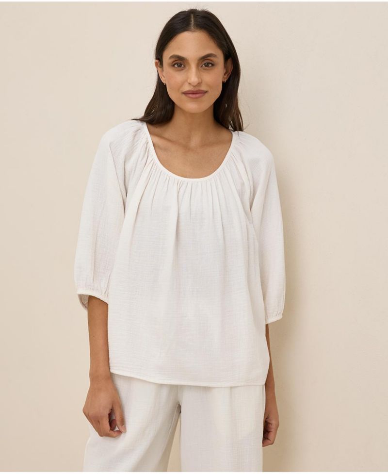 Organic Cotton Coastal Double Gauze Scoop Neck Top