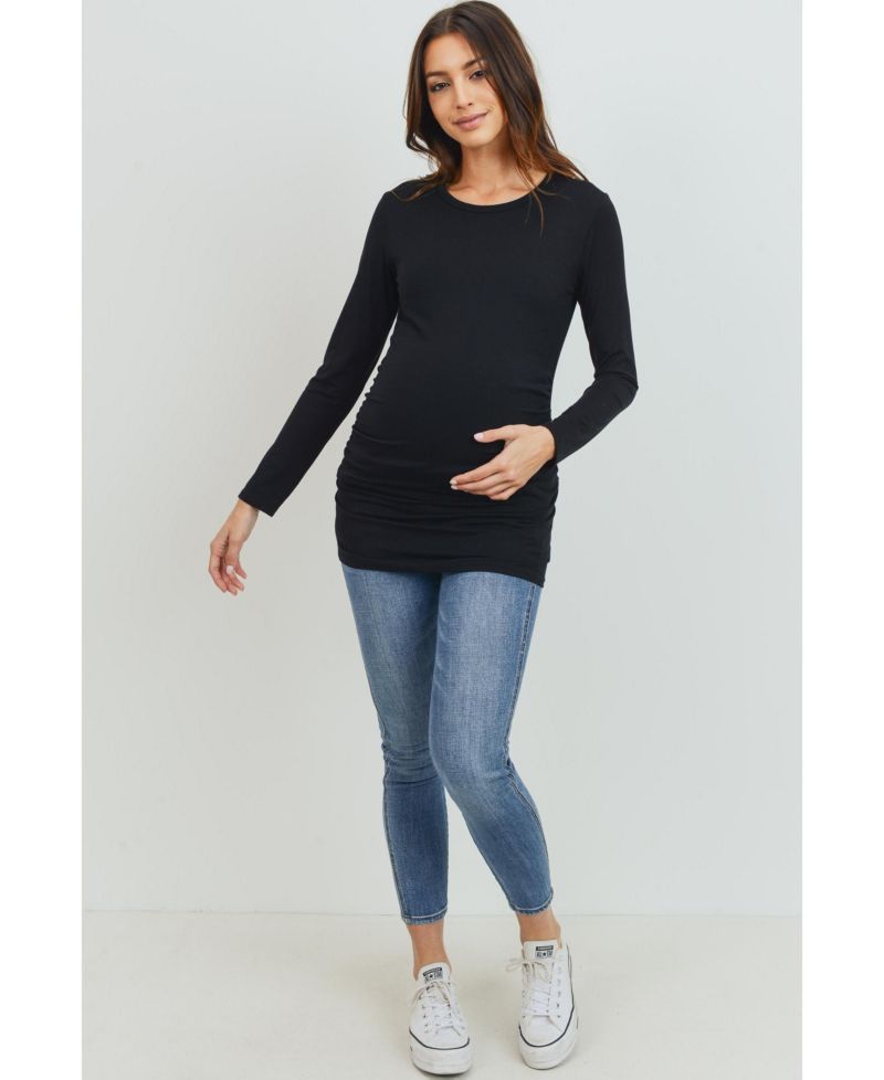 Women's Casual Long Sleeve Side Ruched Crewneck Maternity Top