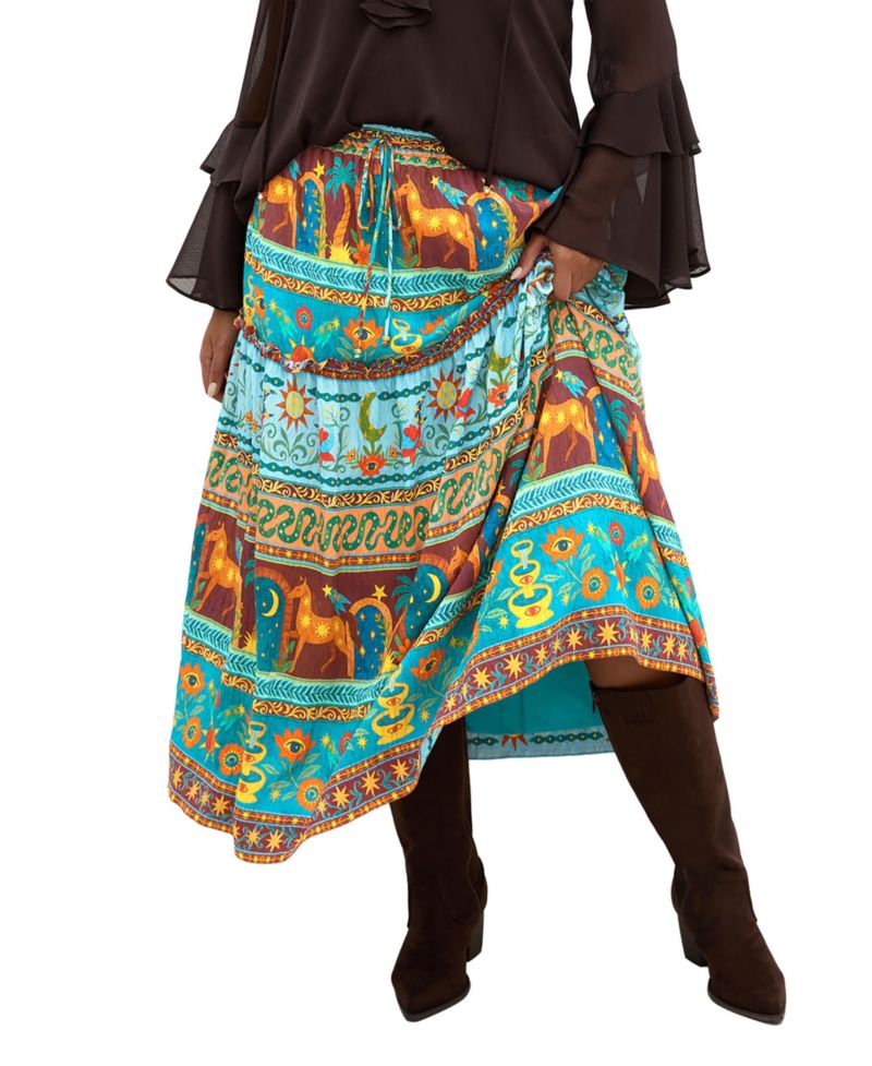 Plus Size Paradiso Tiered High-Waisted Print Midi Skirt