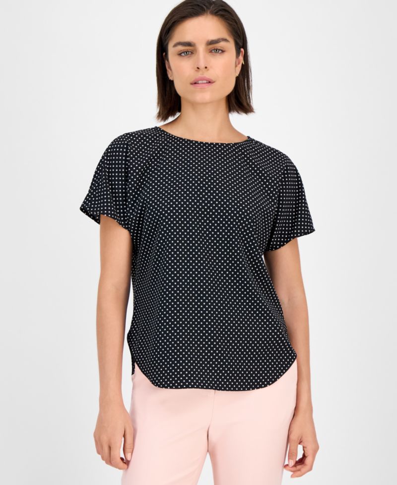 Petite Printed Boat-Neck Top