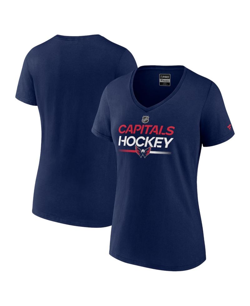 Women's Navy Washington Capitals Authentic Pro V-Neck T-Shirt