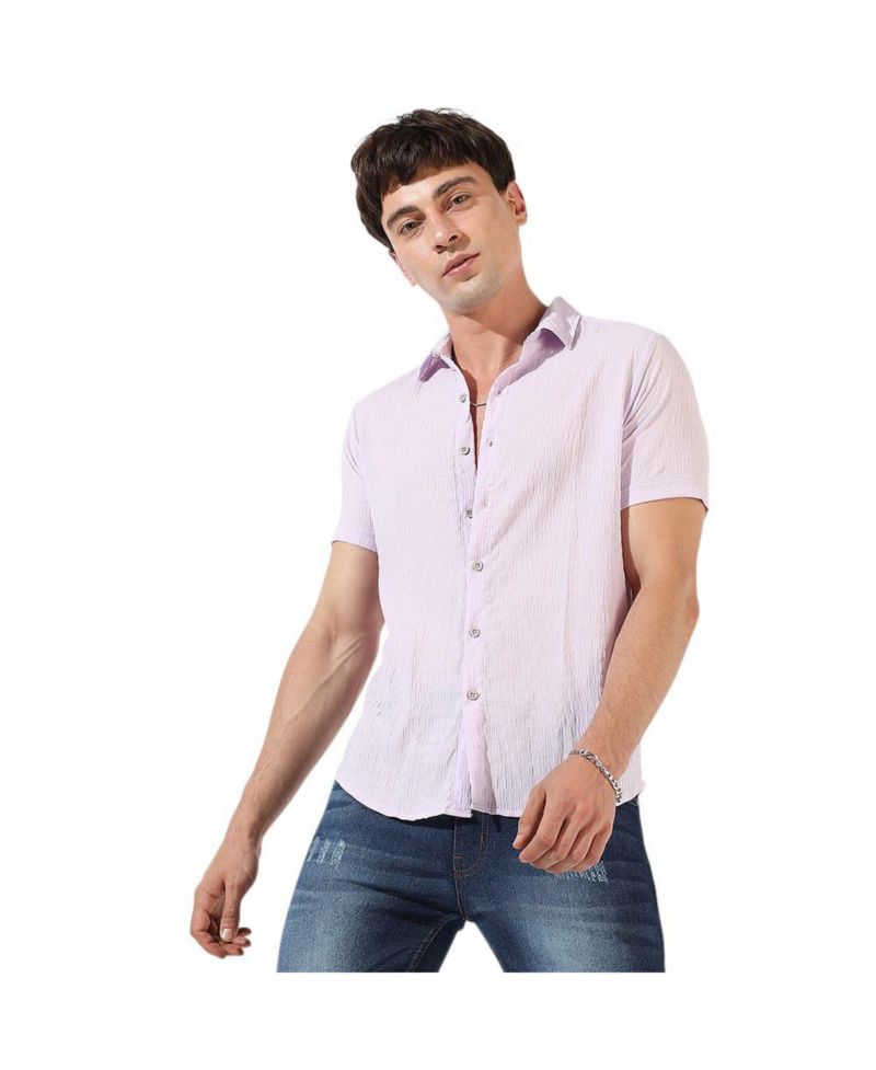 Men's Lavender Textured Regular Fit Casual Shirt