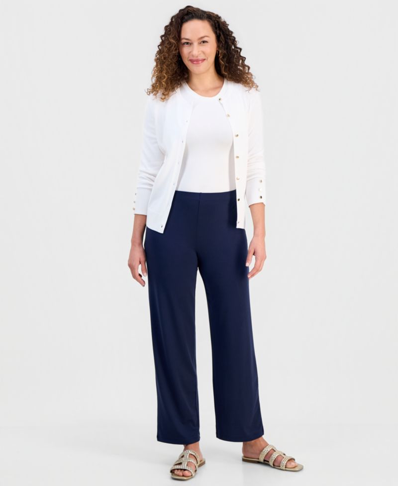 Petites Knit Wide-Leg Pull-On Pants, Petite & Petite Short