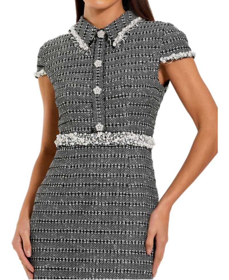 Women's Cap Sleeve Boucle Midi Dress