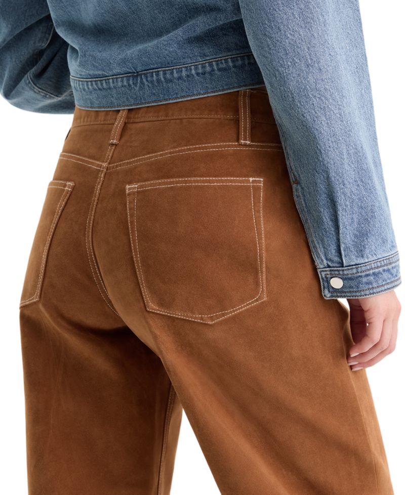 Women's Faux Suede Mid-Rise Barrel-Leg Ankle Jeans
