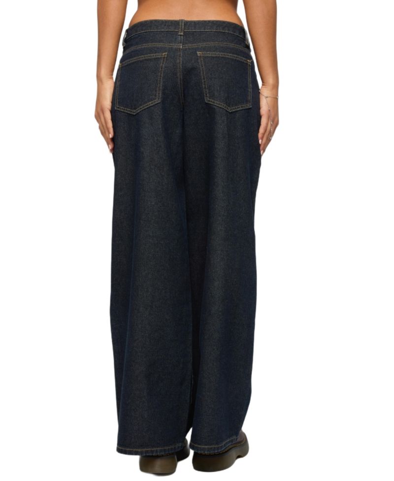 Women's Pleated Low Rise Wide Leg Jeans