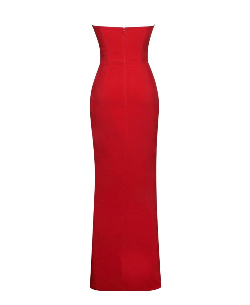 Women's Xoana Red Crystal Embellished High Slit Gown
