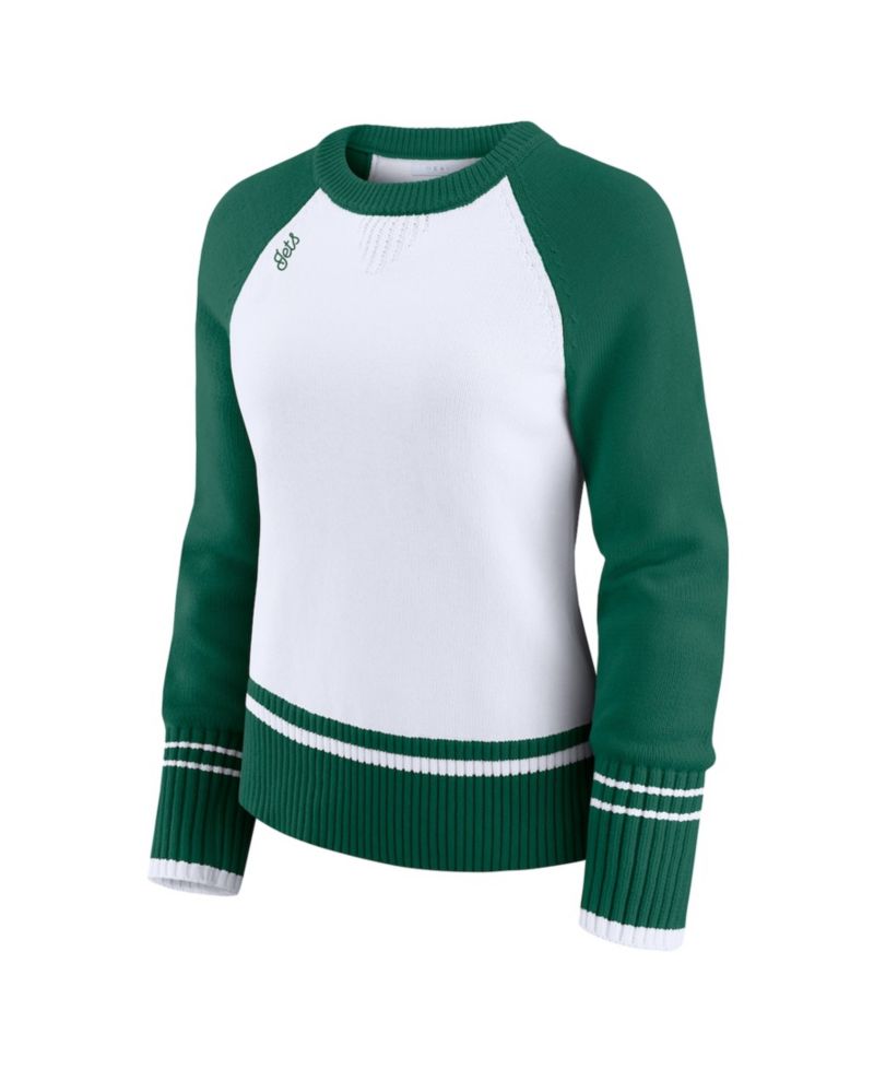Women's White/Green New York Jets Color block Raglan Sweater