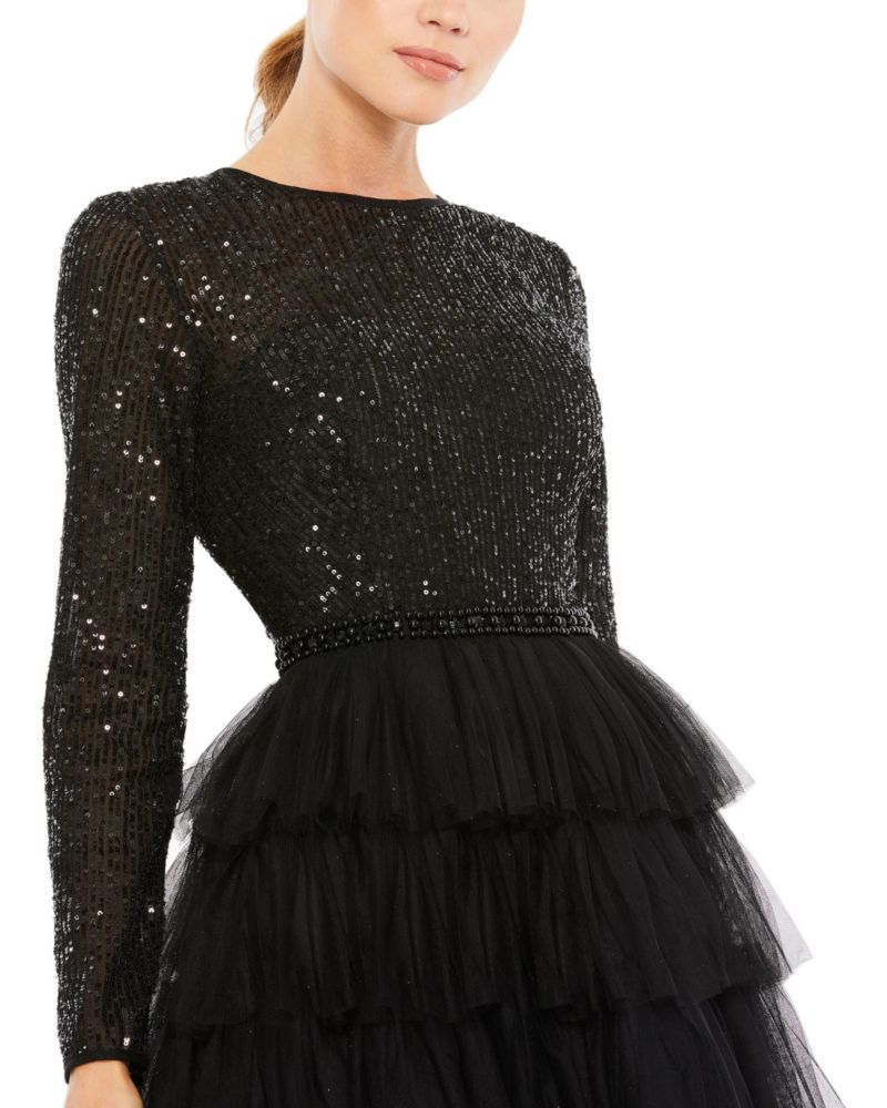 Women's Sequined Layered Tulle A-Line Cocktail Dress