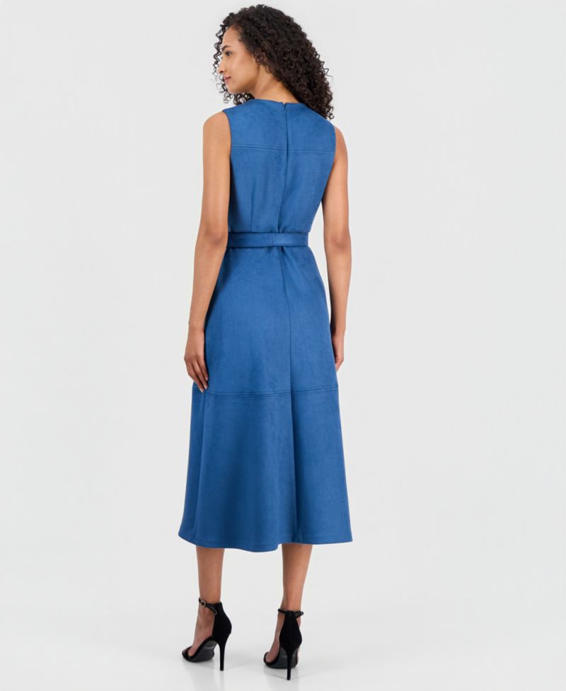 Women's Faux-Suede A-Line Midi Dress