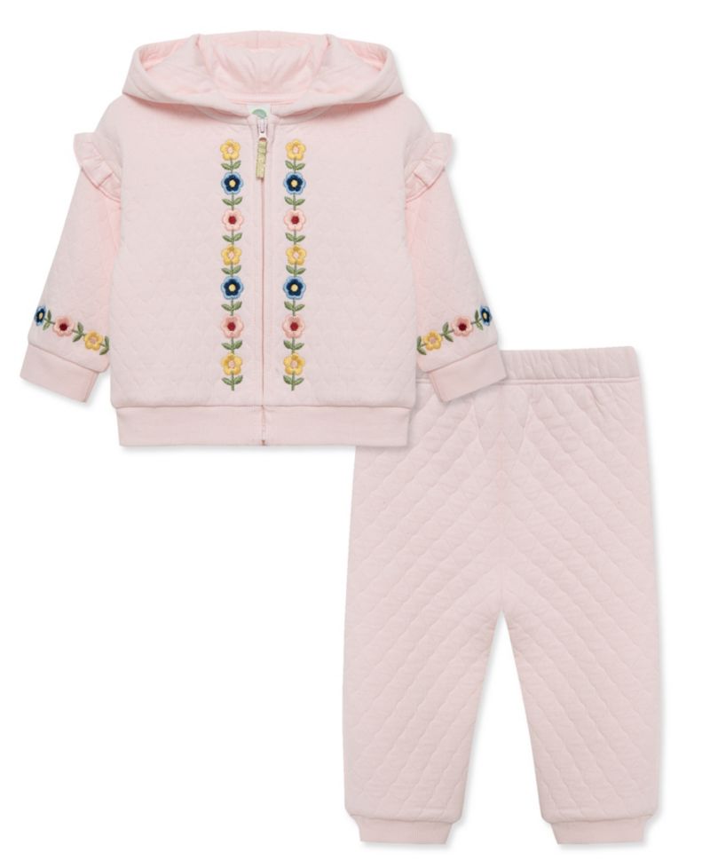 Baby Girls' Embroidered Hoodie and Pants, 2-Piece Set
