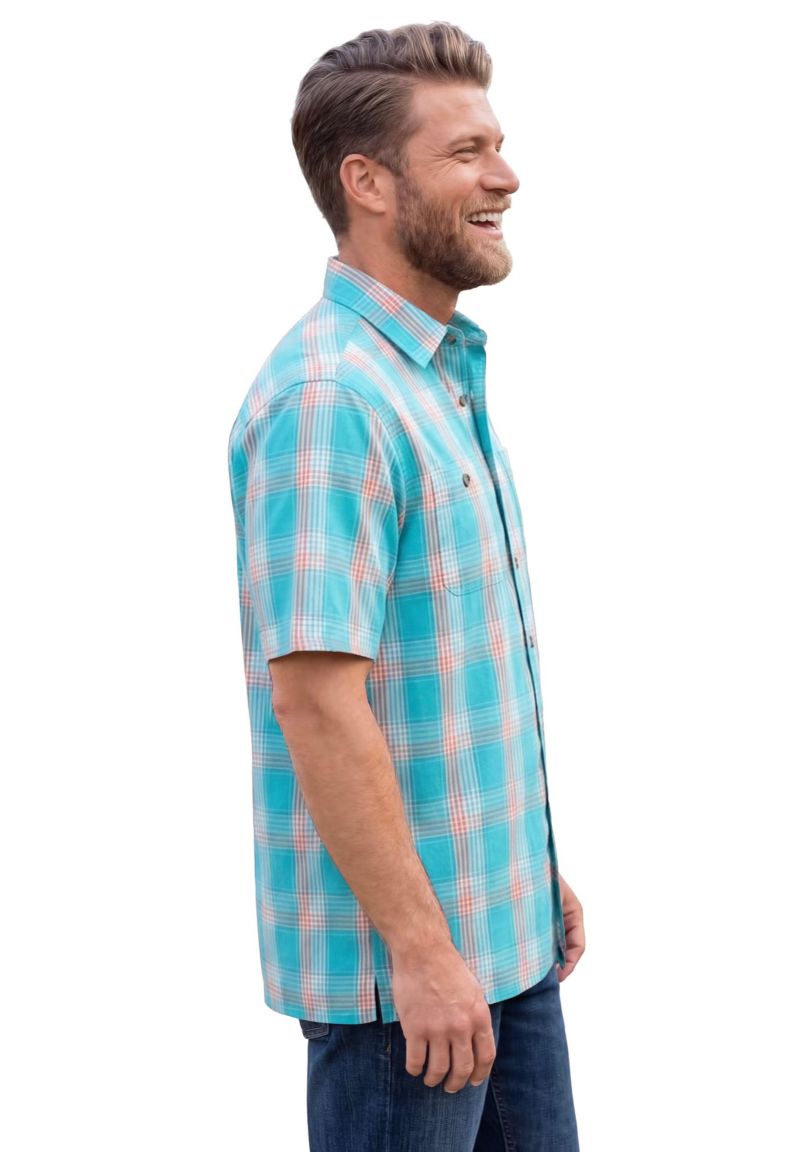 Tall Plaid Wrinkle-Resistant Short Sleeve Button Down