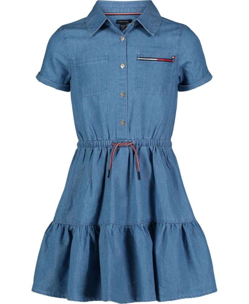 Toddler and Little Girls Lightweight Denim Ruffled Shirtdress