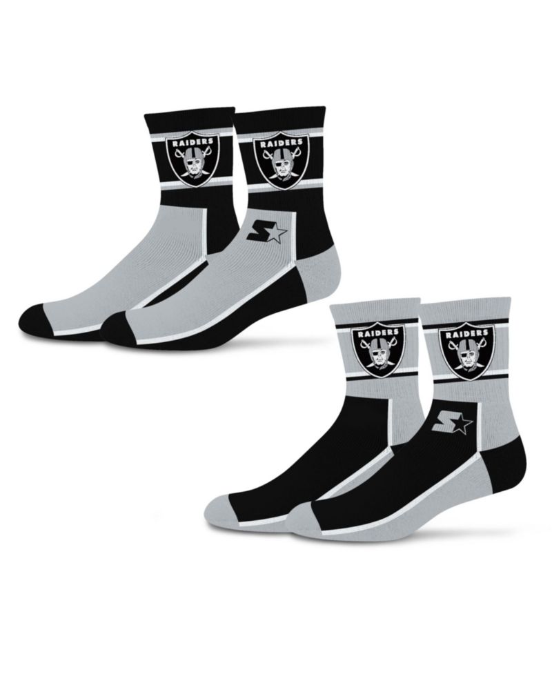 Men's and Women's 2-Pack Black/Silver Las Vegas Raiders Double Color Block Mid-Crew Socks