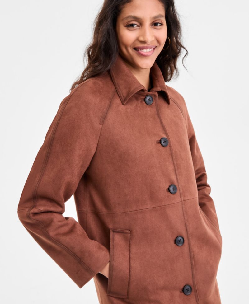 Women's Button-Front Faux-Suede Jacket