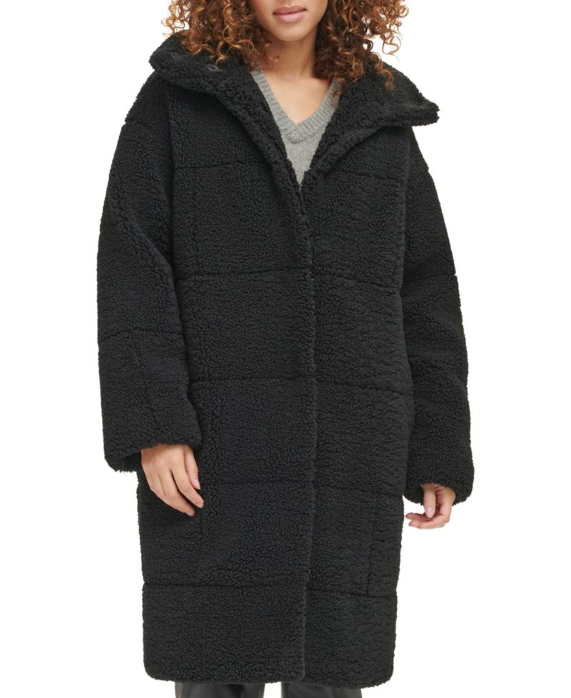 Women's Long Sherpa Snap-Closure Teddy Coat