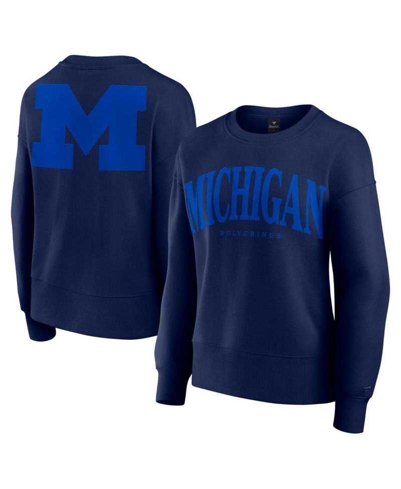 Women's Navy Michigan Wolverines Supersoft Flow Fleece Pullover Sweatshirt