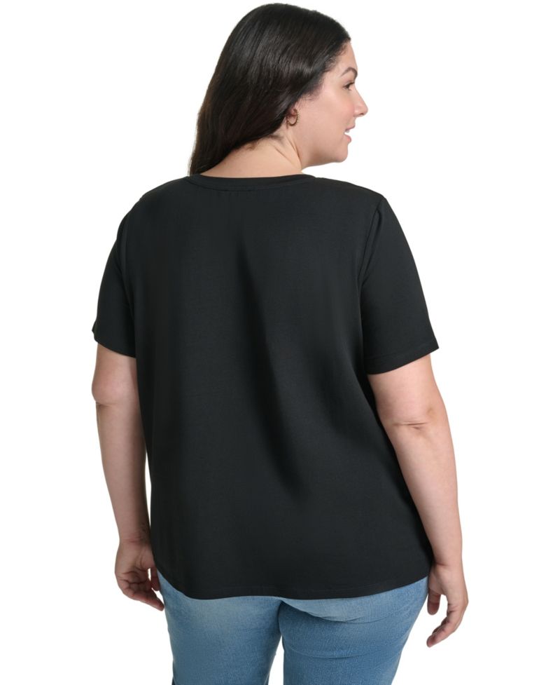 Plus Size Gemstone Knit Placed-Print Crewneck Blouse