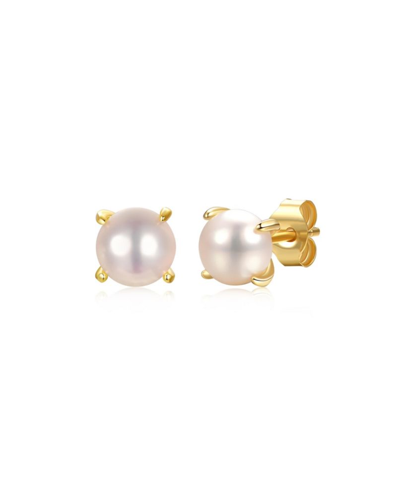 Adorable 14K Gold Plated Pearl Solitaire Dainty Stud Earrings