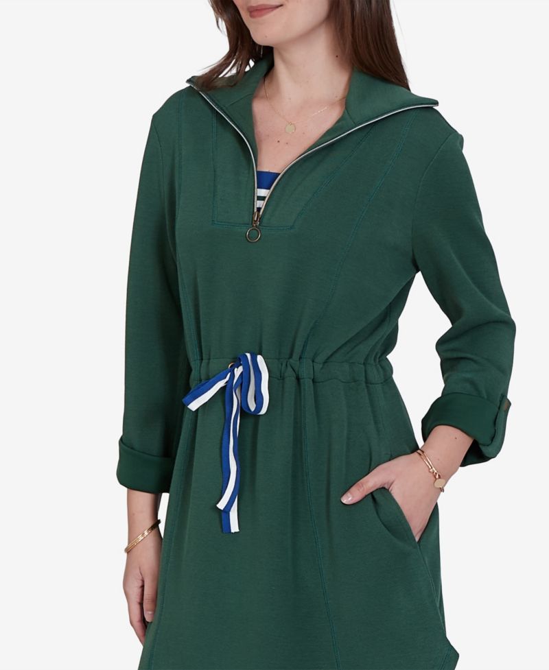 Petite Stripe Trim Drawstring Waist Dress